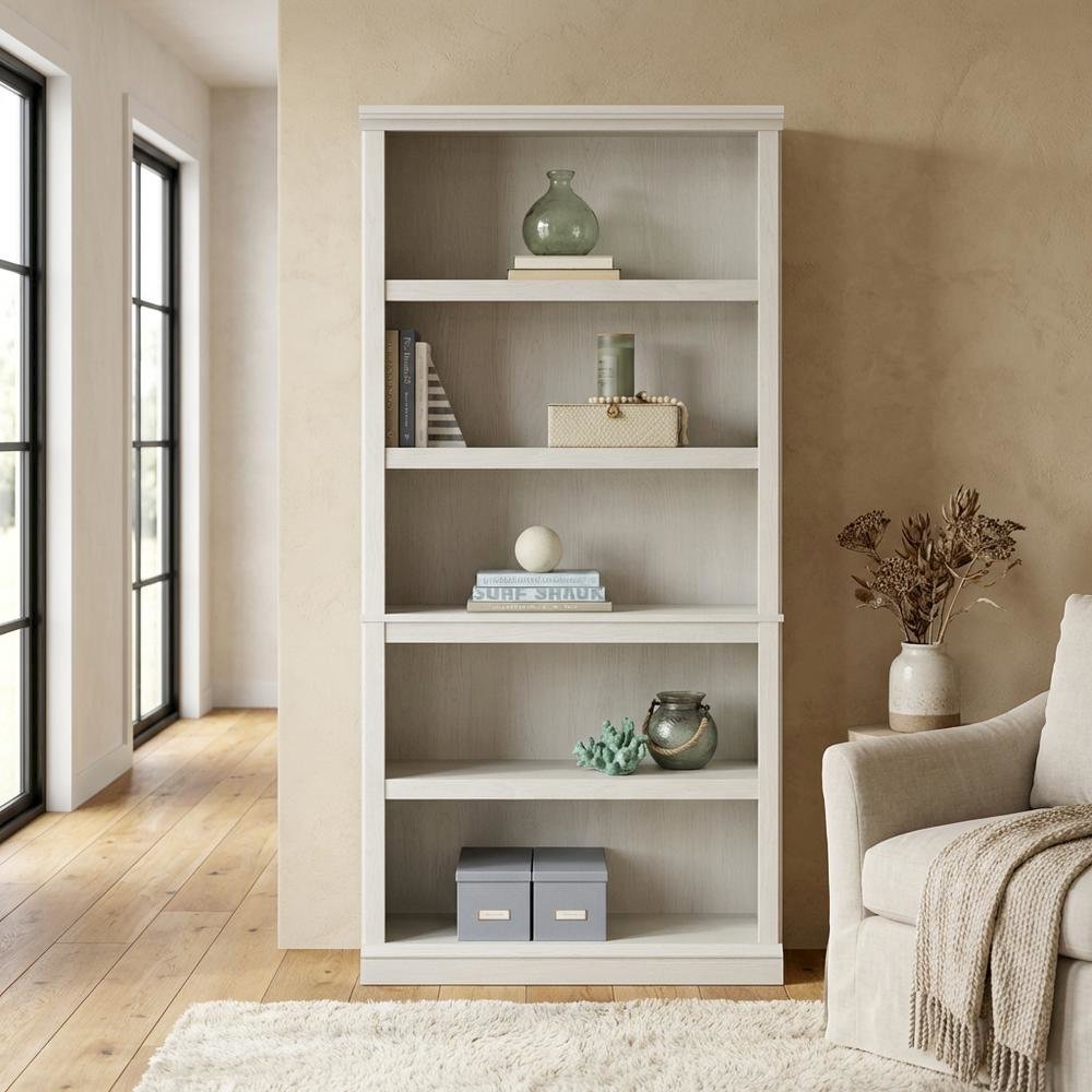 White storage bookcase with spacious shelves and modern design