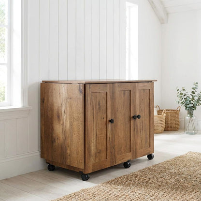 Vintage Oak craft and hobby storage unit with versatile organization features