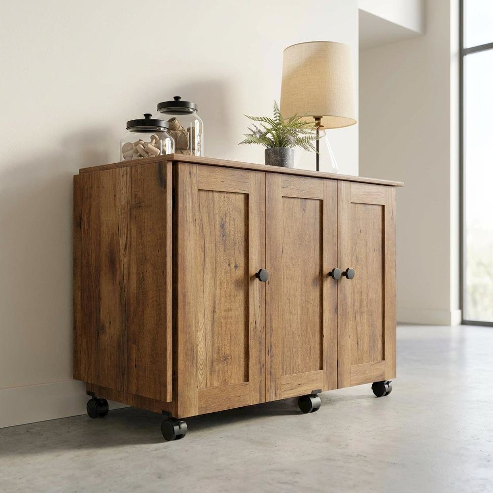Vintage Oak craft and hobby storage unit with versatile organization features