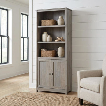 Mystic Oak Finish Bookcase with Rectangle Shape and Coastal Cottage Style