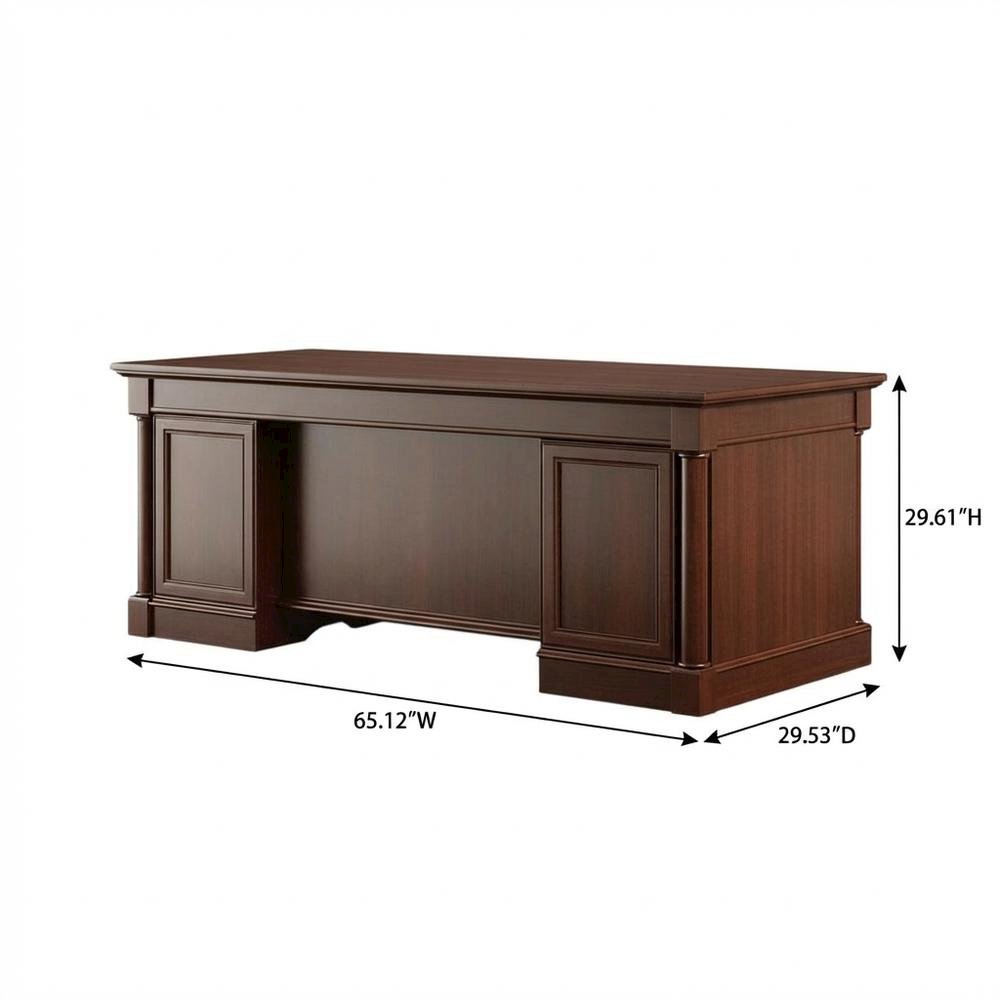 Elegant Cherry Finish Executive Desk With Traditional Style, Rectangle Shape