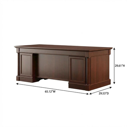 Elegant Cherry Finish Executive Desk With Traditional Style, Rectangle Shape