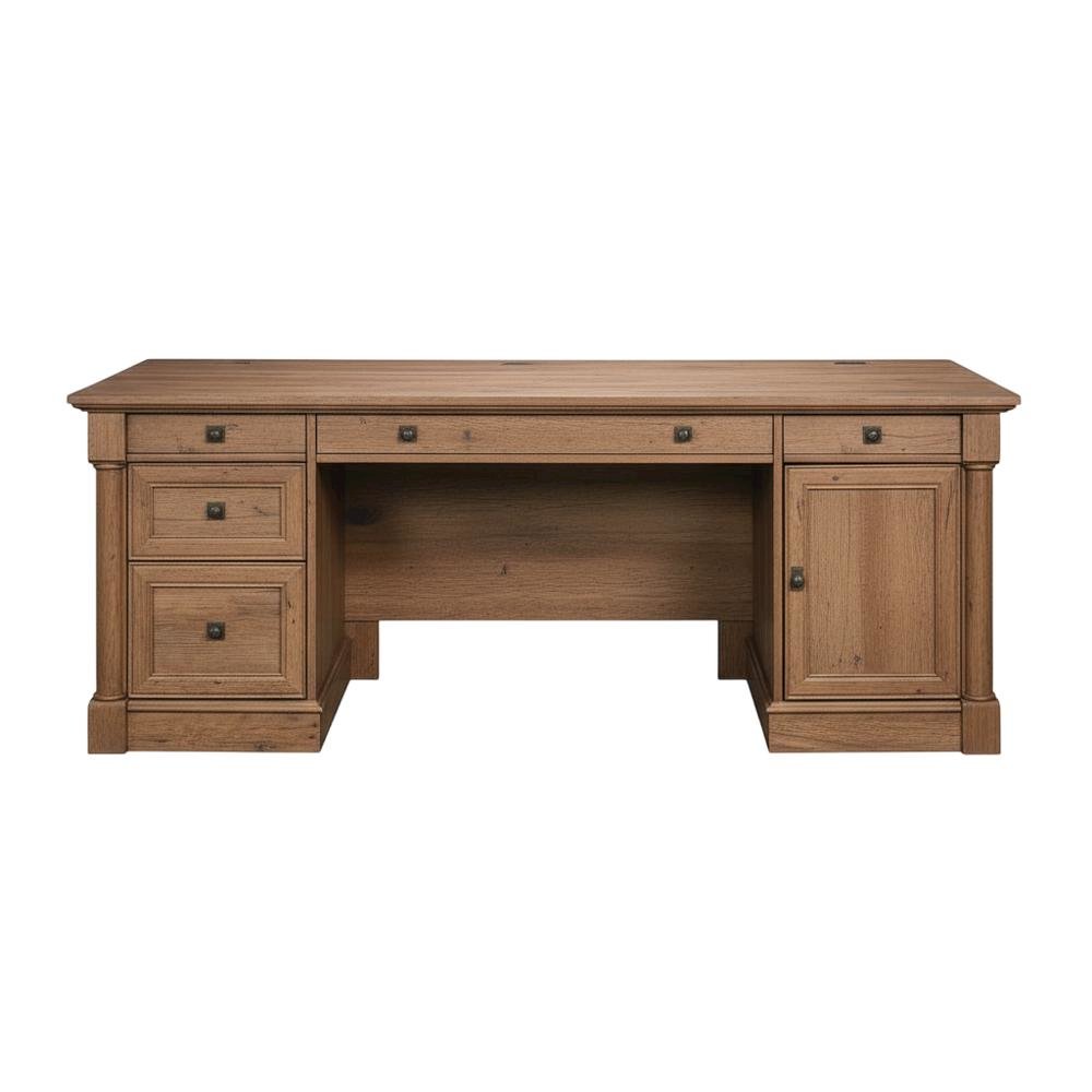 L-Shaped Office Desk With Vintage Oak Finish And Modern Farmhouse Style