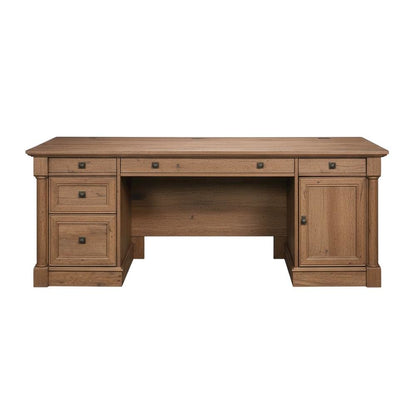 L-Shaped Office Desk With Vintage Oak Finish And Modern Farmhouse Style