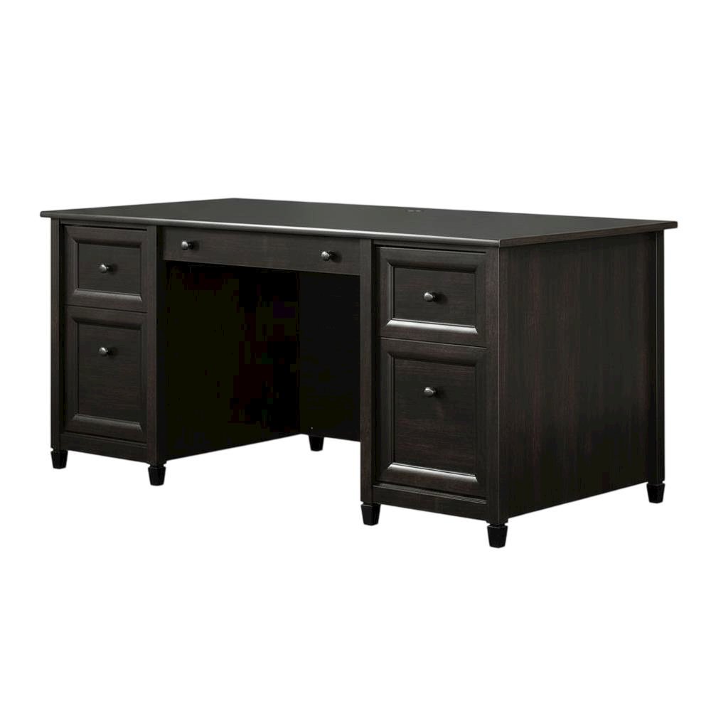 Black Executive Desk With Rectangular Shape And Coastal Cottage Style