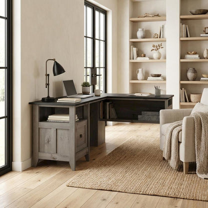 Modern Rectangular Office Desk With Mystic Oak Finish And Transitional Style