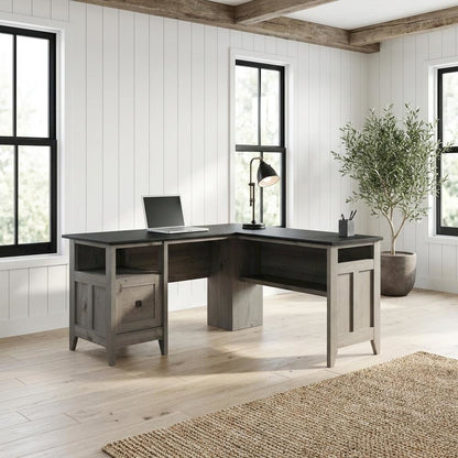 Modern Rectangular Office Desk With Mystic Oak Finish And Transitional Style