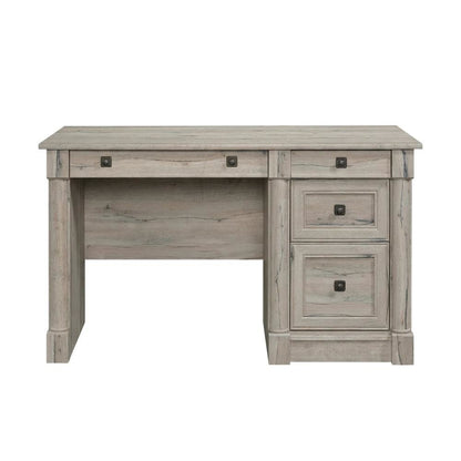 Brown traditional computer desk with rectangle shape and sturdy construction