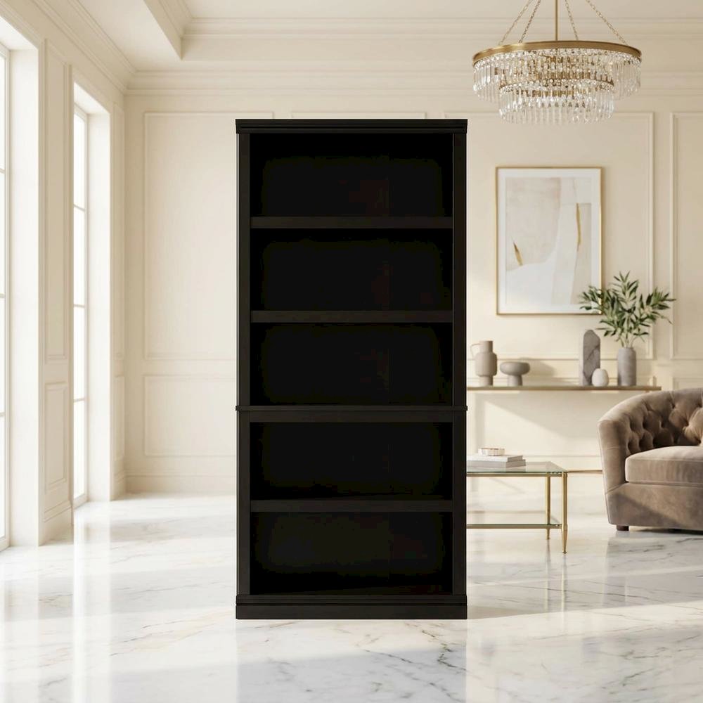Estate Black Storage Bookcase with Multiple Shelves and Durable Construction