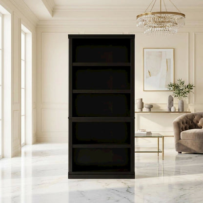 Estate Black Storage Bookcase with Multiple Shelves and Durable Construction