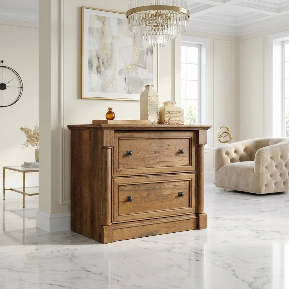 Vintage Oak Finish File Cabinet with Laminated Lateral Design