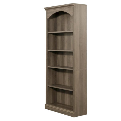 Salt Oak finish bookcase with transitional design, versatile storage solution