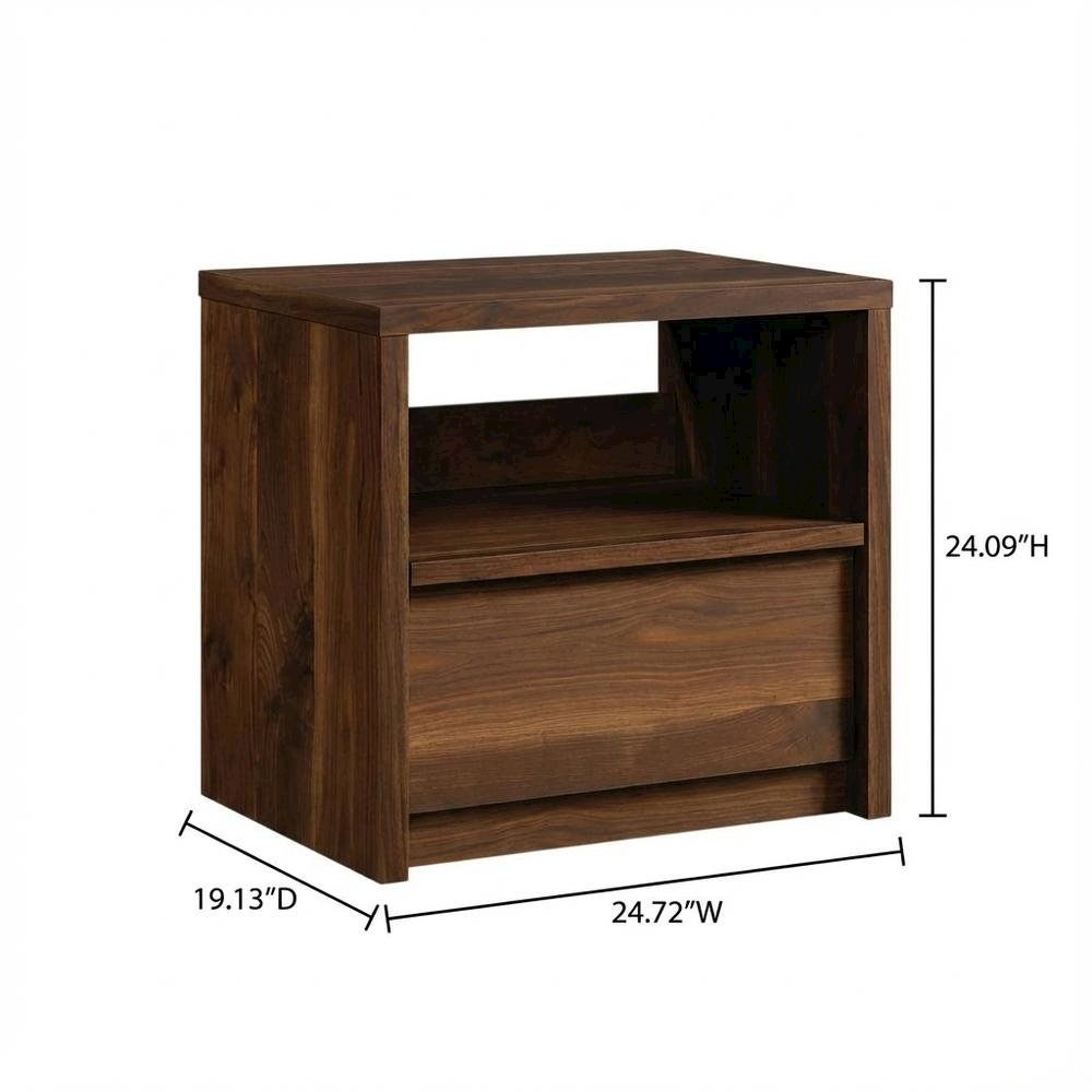 Nightstand with Walnut Finish and Mid-Century Modern Design