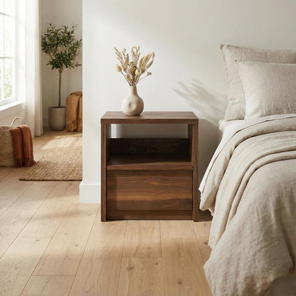 Nightstand with Walnut Finish and Mid-Century Modern Design