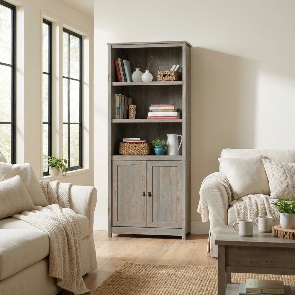 Mystic Oak Finish Bookcase with Rectangle Shape and Coastal Cottage Style