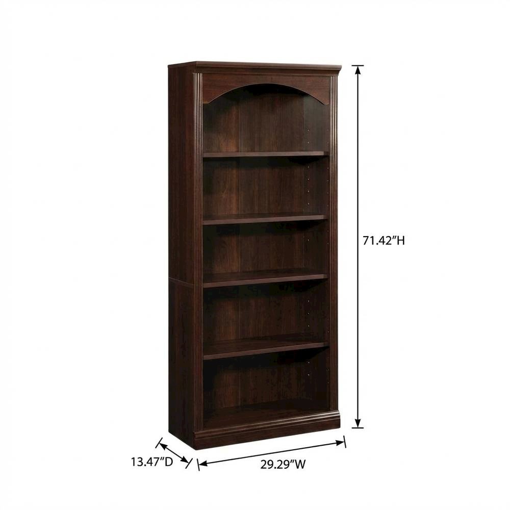 Cherry finish storage bookcase with transitional style and rectangular shape