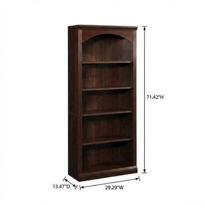 Cherry finish storage bookcase with transitional style and rectangular shape