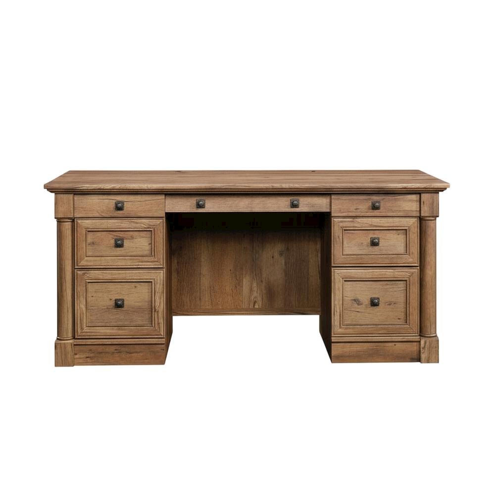 Vintage Oak Finish Modern Farmhouse Executive Desk With Rectangle Top