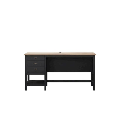 Black Raven Oak Finish L-Shaped Desk With Coastal Cottage Style