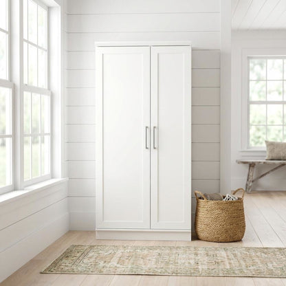 White Storage Cabinet With Coastal Cottage And Shabby Chic Style