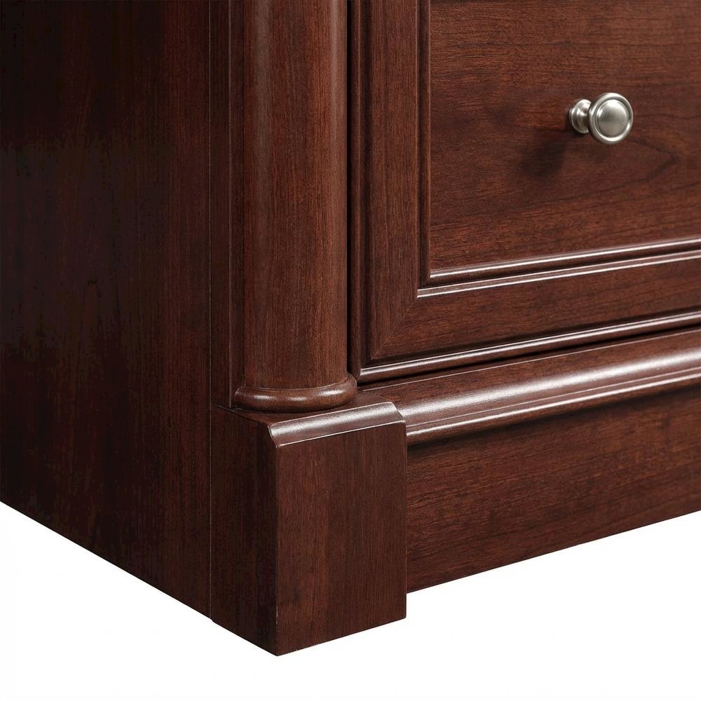 Traditional brown wood desk with hutch and spacious workspace