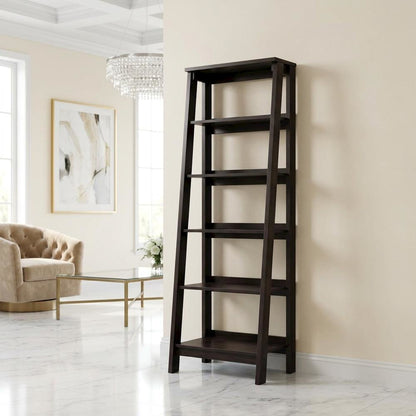 Jamocha Wood Finish Trestle Open Shelving for Modern Storage