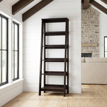 Jamocha Wood Finish Trestle Open Shelving for Modern Storage