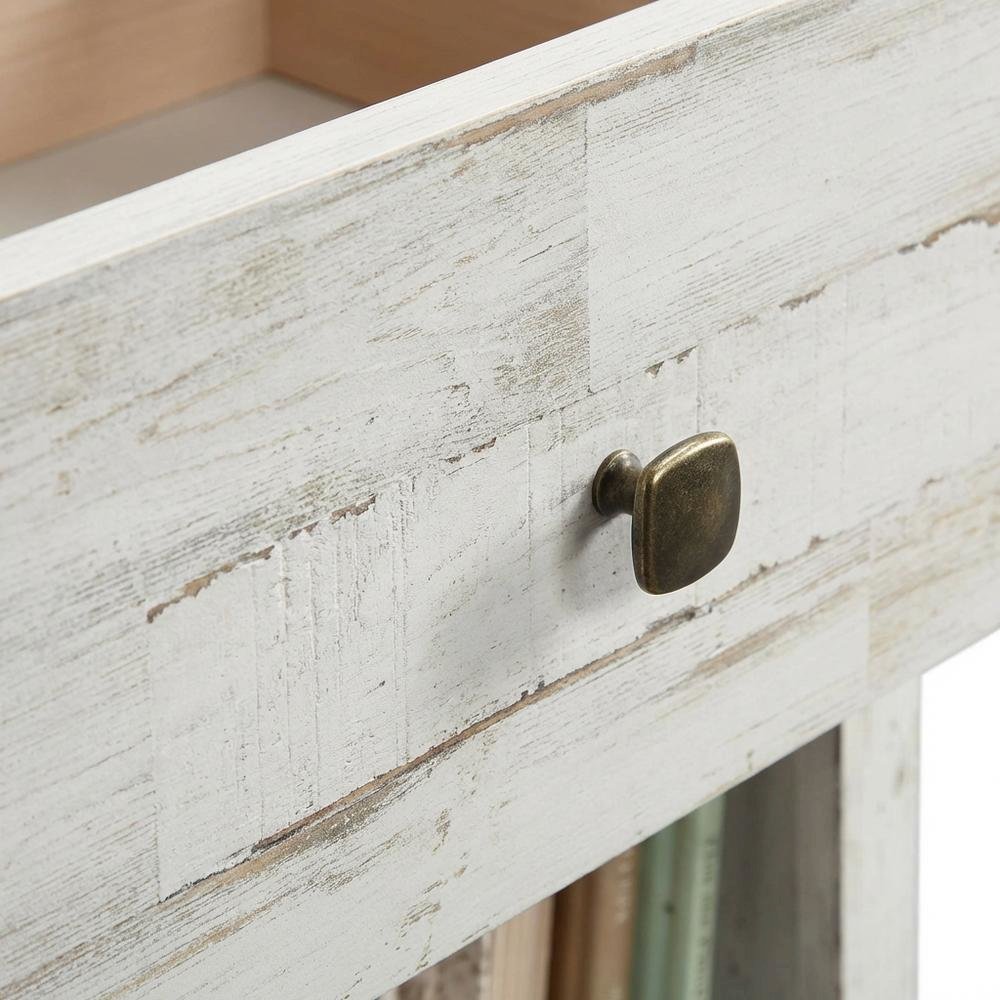 White Finish Nightstand with Rectangle Shape and Rustic Style