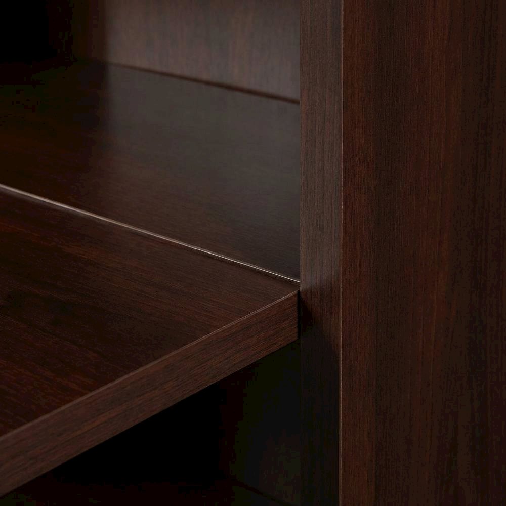 Cherry finish storage bookcase with transitional style and rectangular shape