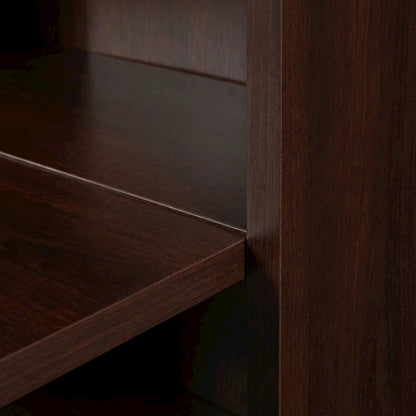 Cherry finish storage bookcase with transitional style and rectangular shape