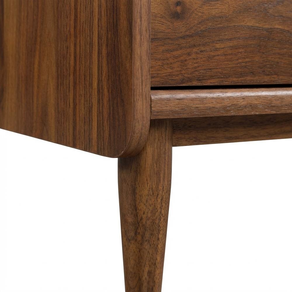 Grand Walnut Finish Office L Desk With Modern Mid-Century Style