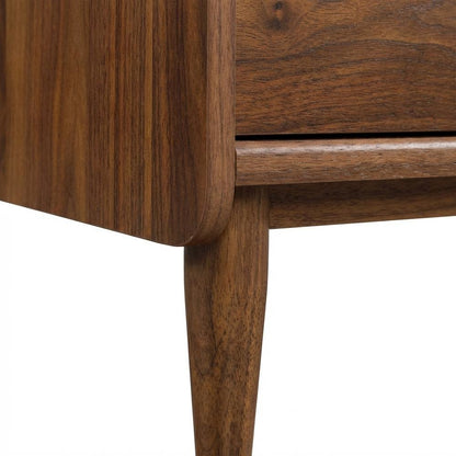 Grand Walnut Finish Office L Desk With Modern Mid-Century Style