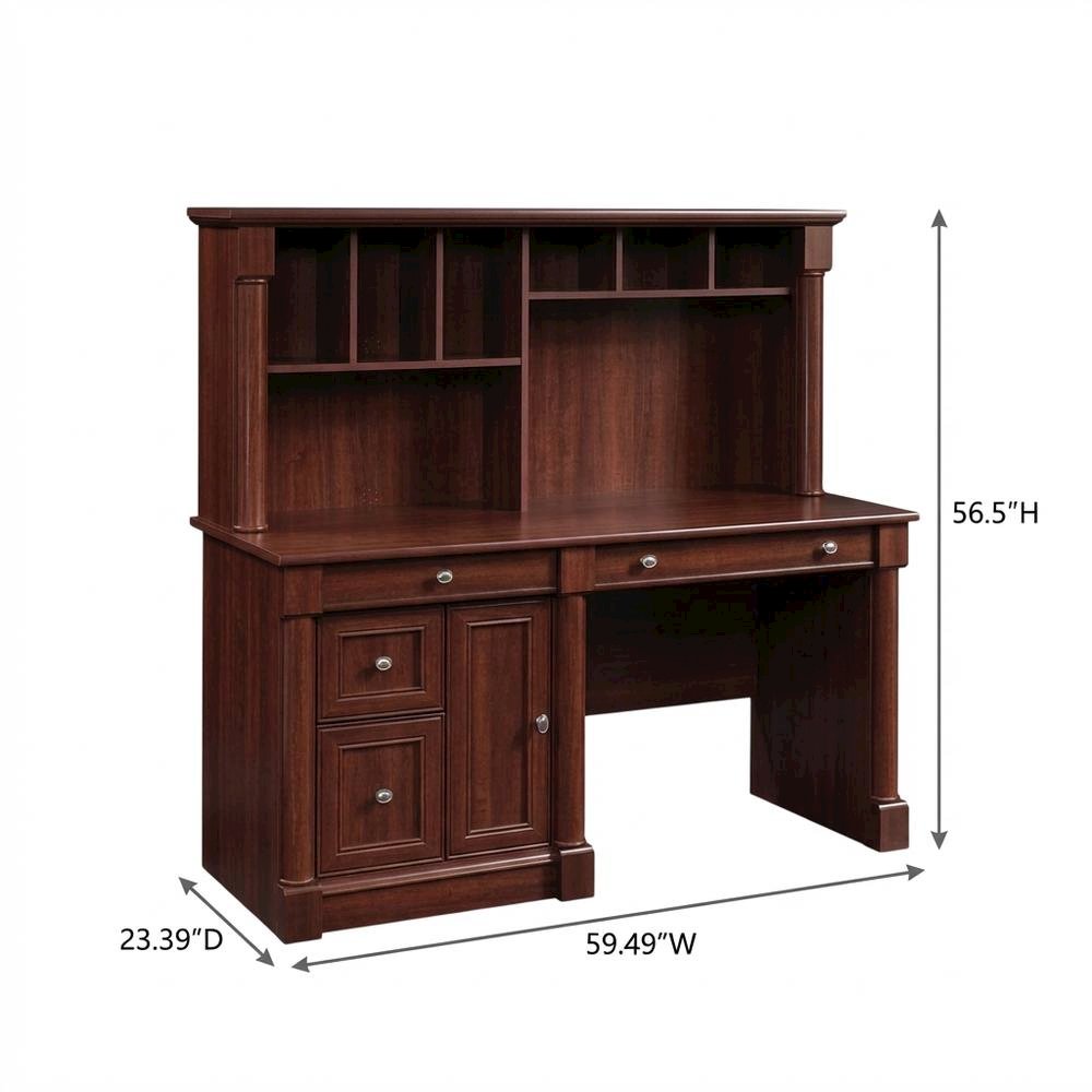 Traditional brown wood desk with hutch and spacious workspace