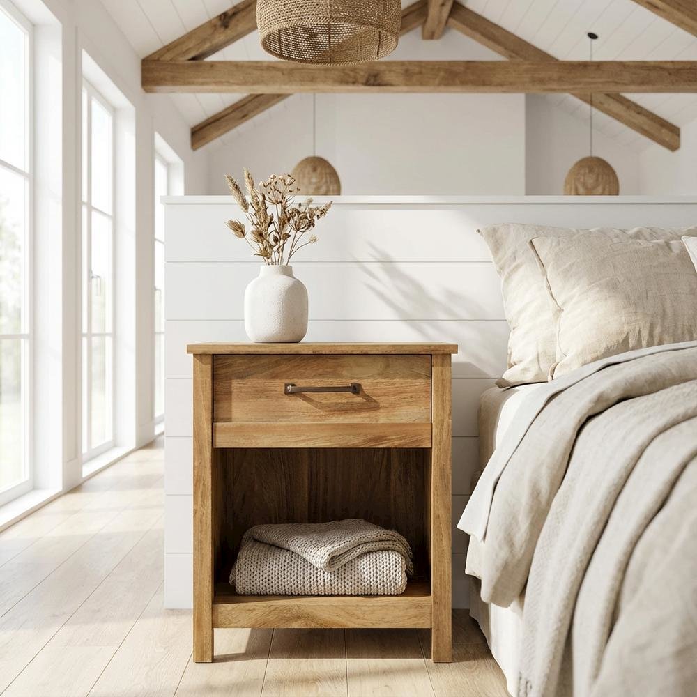 Bohemian Style Nightstand with Sindoori Mango Finish in Modern Farmhouse Look