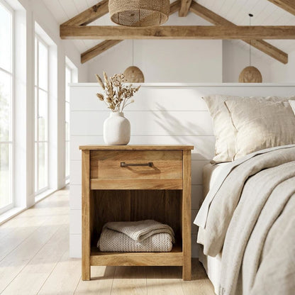 Bohemian Style Nightstand with Sindoori Mango Finish in Modern Farmhouse Look