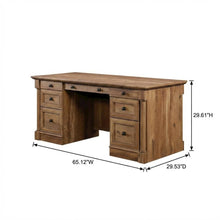 Vintage Oak Finish Modern Farmhouse Executive Desk With Rectangle Top