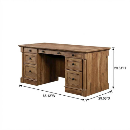Vintage Oak Finish Modern Farmhouse Executive Desk With Rectangle Top