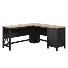 Black Raven Oak Finish L-Shaped Desk With Coastal Cottage Style
