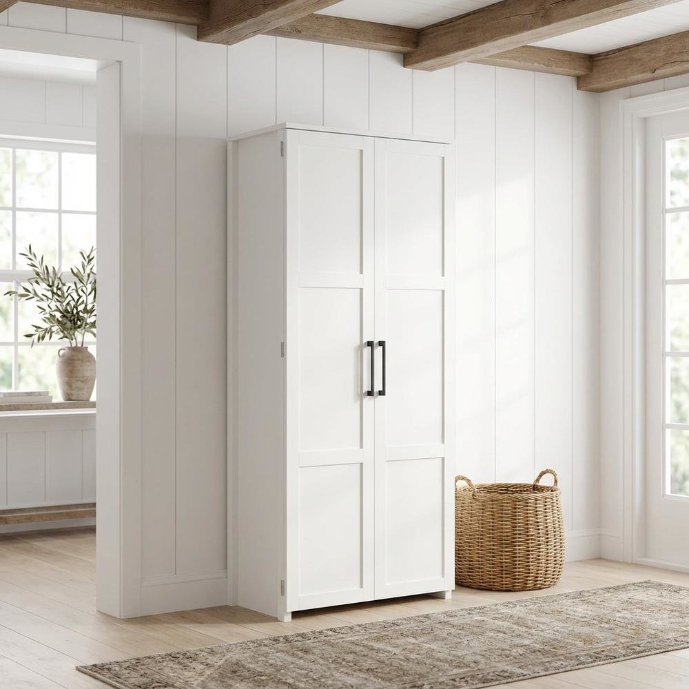 White Finish Storage Cabinet With Spacious Interior And Modern Design