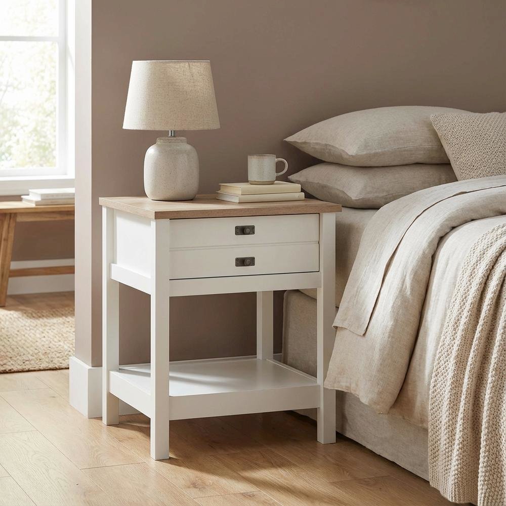 Soft White Finish Nightstand with Coastal Cottage and Modern Farmhouse Style