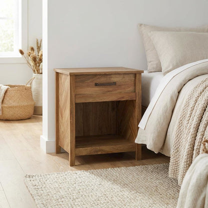 Bohemian Style Nightstand with Sindoori Mango Finish in Modern Farmhouse Look