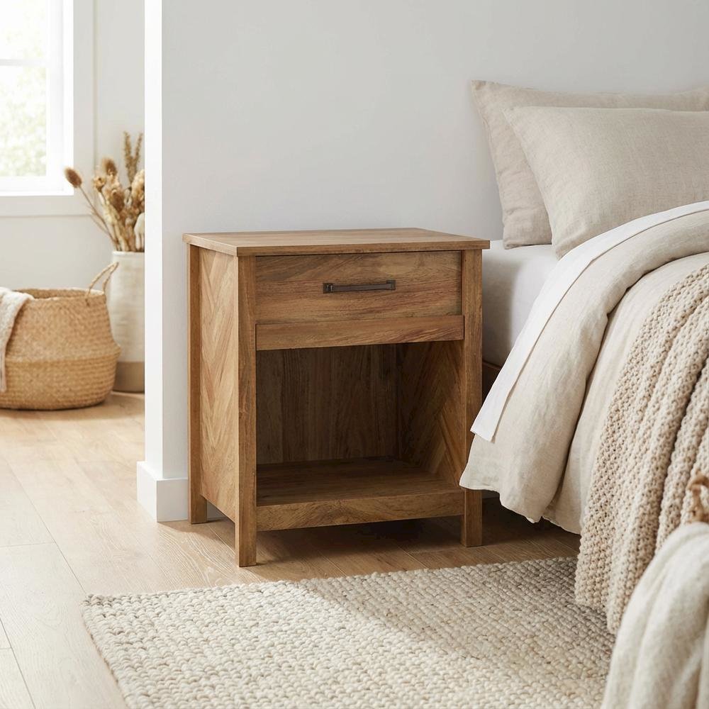 Bohemian Style Nightstand with Sindoori Mango Finish in Modern Farmhouse Look