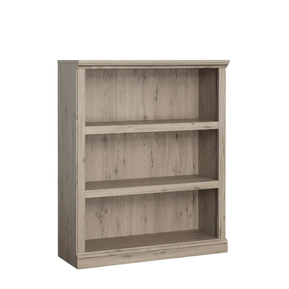 Wooden storage bookcase in oak finish with versatile coastal cottage style