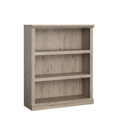 Wooden storage bookcase in oak finish with versatile coastal cottage style