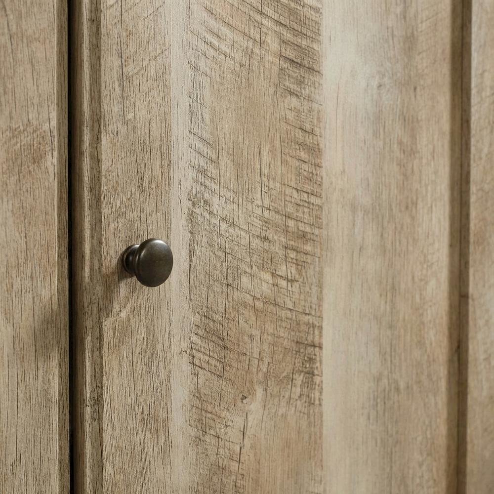 Oak finish storage library with spacious design and sturdy rectangle shape