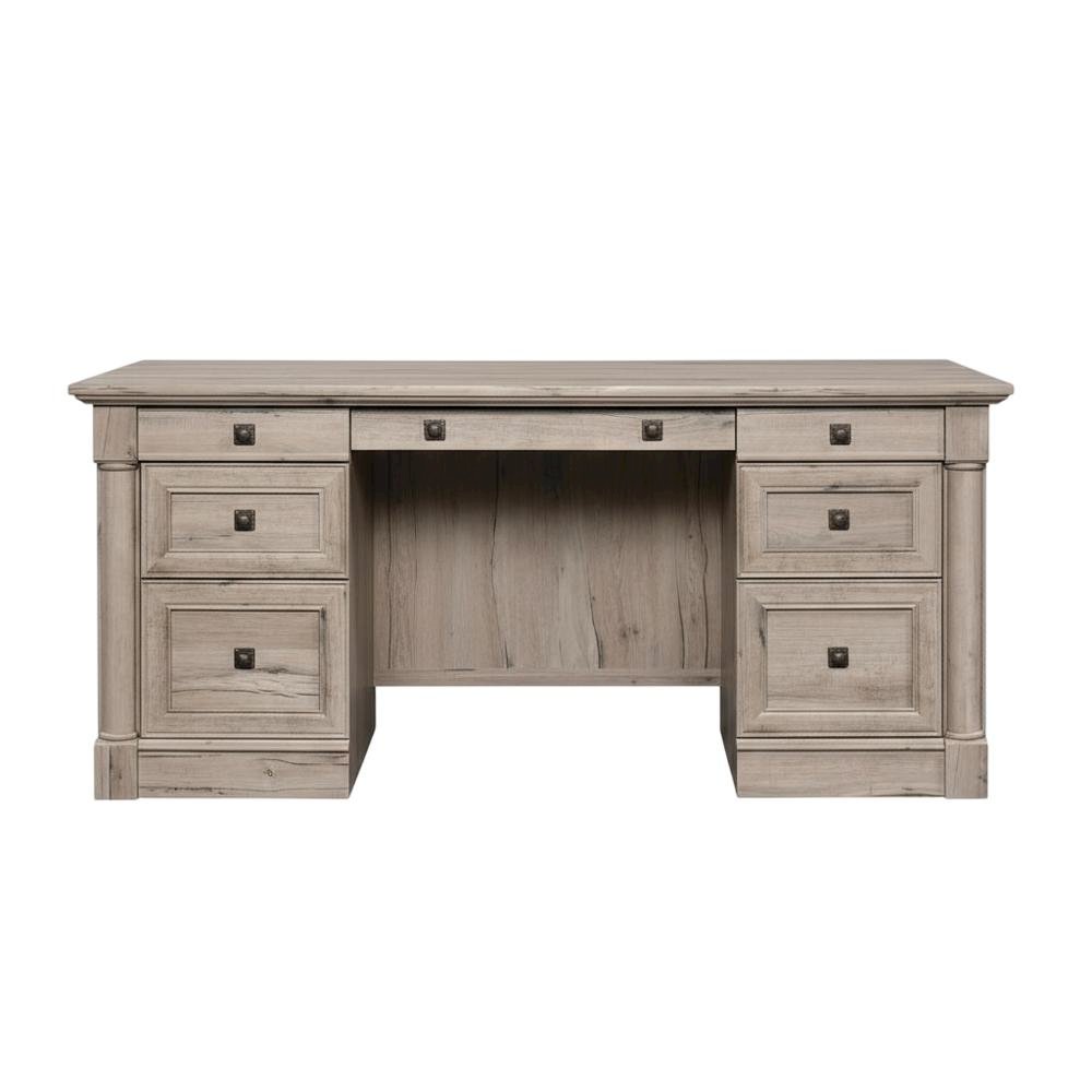 Wood Office Desk In Split Oak Finish With Traditional Style And Spacious Design