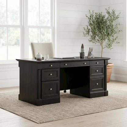 Wood Executive Desk With Wind Oak Finish And Traditional Style