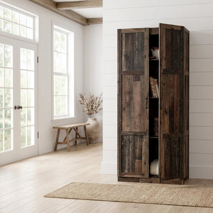 Rustic Brown Storage Cabinet With Reclaimed Pine Finish, Rectangular Design