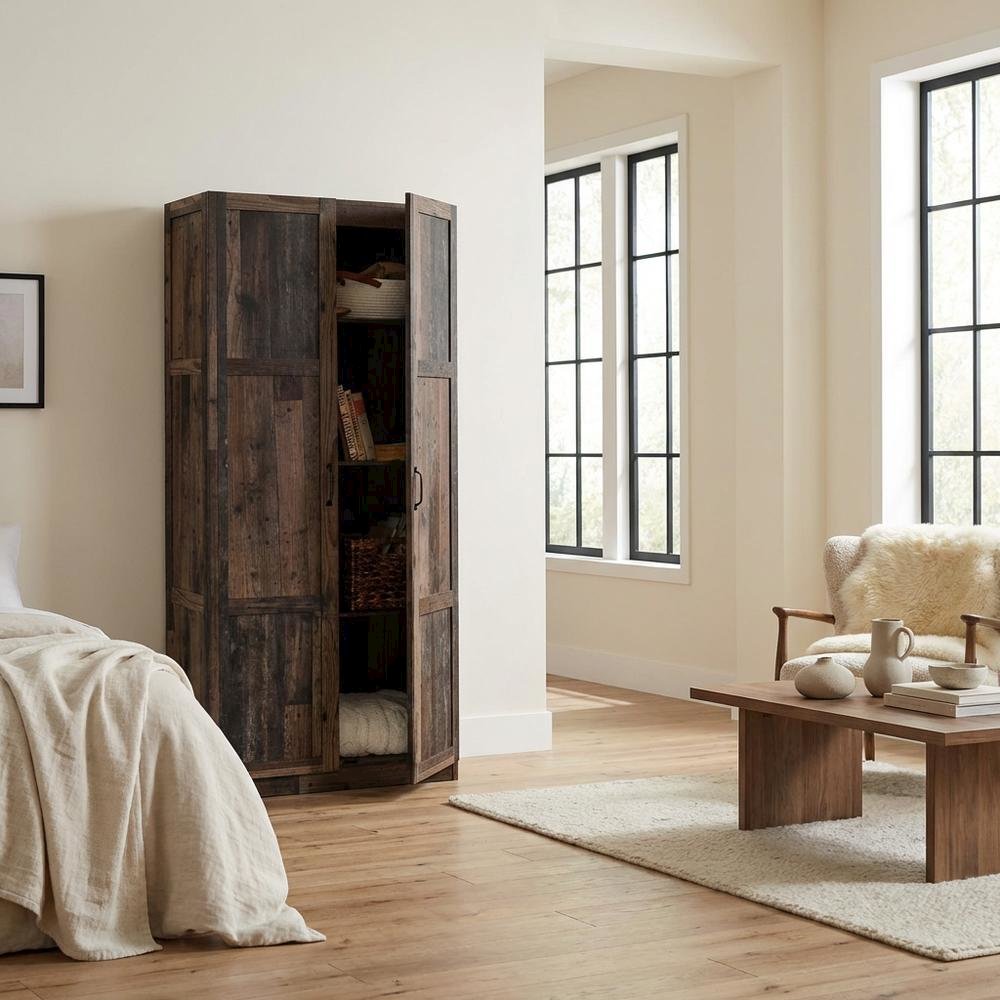 Rustic Brown Storage Cabinet With Reclaimed Pine Finish, Rectangular Design