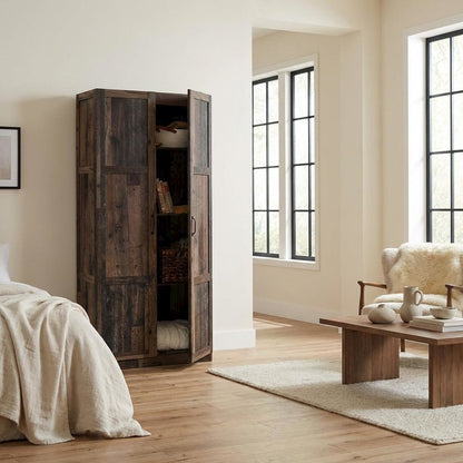 Rustic Brown Storage Cabinet With Reclaimed Pine Finish, Rectangular Design